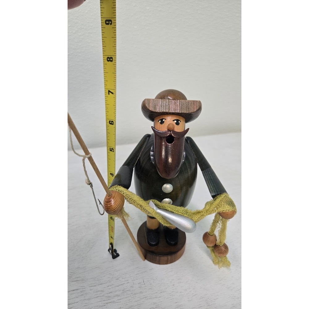 Vintage Erzgebirge Christmas German Smoker Fisherman Wood Incense Figurine - Picture 3 of 6